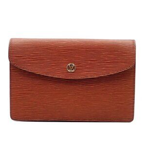 LOUIS VUITTON LV Montaigne 23 Clutch Hand Bag Epi Leather Brown M52663 67KA712
